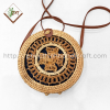 Round Rattan Bag With Leather Strap
