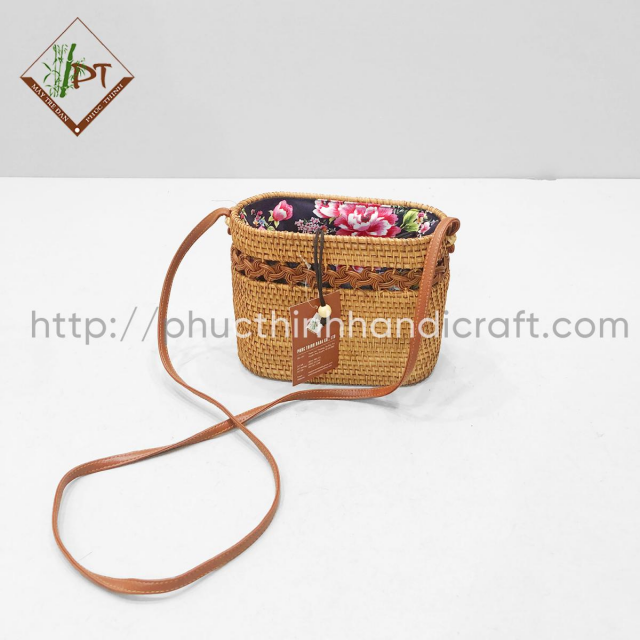 Rattan Bag With Leather Strap